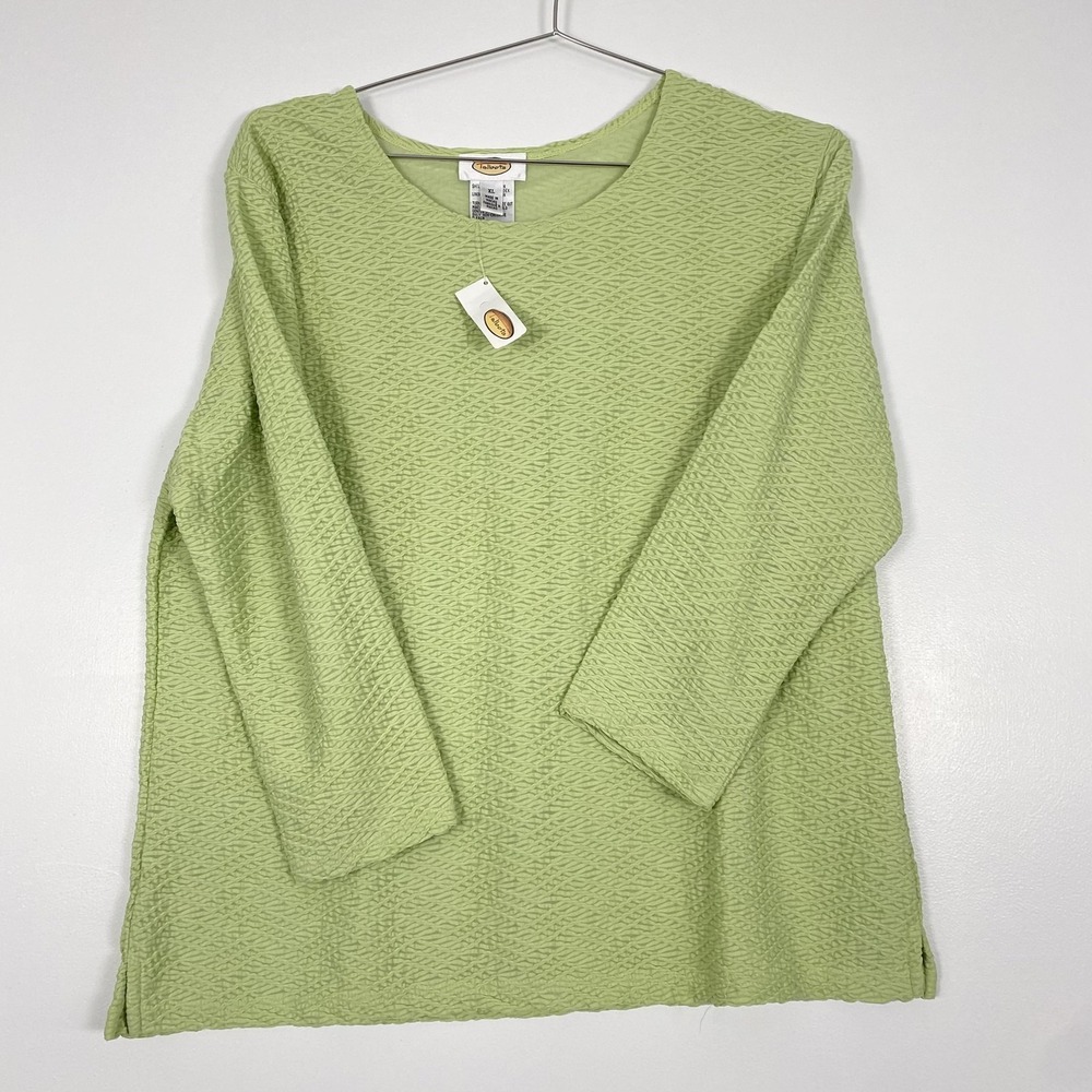 Talbots Shirt Womens XL Green Textured Knit 3/4 Sleeve Lined Stretch Tunic Top